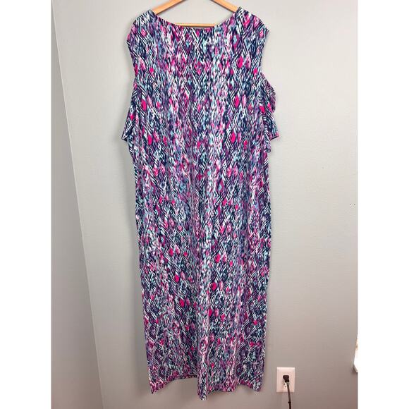 Catherines Women 4X Plus Cold Shoulder Maxi Dress Geometric Resort Vacation Boho - Picture 3 of 9